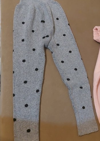 Kız Çocuk Pembe ve Gri Triko Tayt - Görsel 2