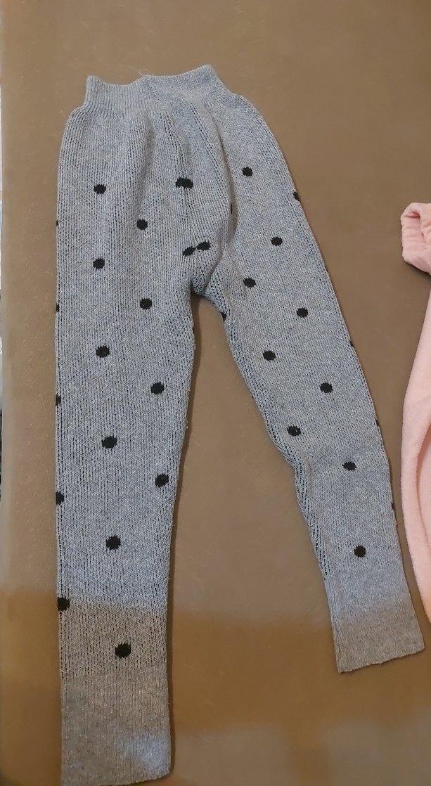 Kız Çocuk Pembe ve Gri Triko Tayt - Görsel 2