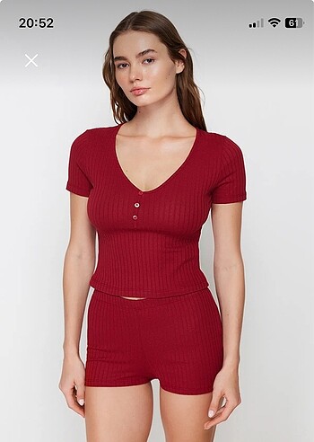 Diğer Bordo pijama takımı şortlu pamuklu