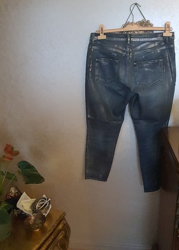 varak detaylı Midi Boy Kadın Kot Pantolon - Görsel 5