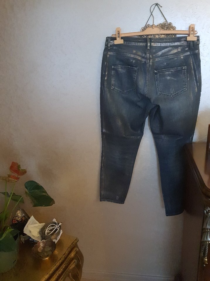 varak detaylı Midi Boy Kadın Kot Pantolon - Görsel 5