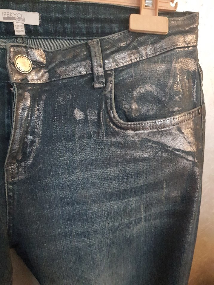 varak detaylı Midi Boy Kadın Kot Pantolon - Görsel 2