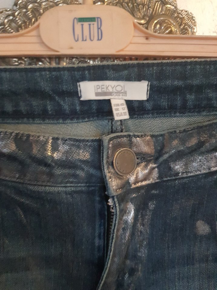 varak detaylı Midi Boy Kadın Kot Pantolon - Görsel 3