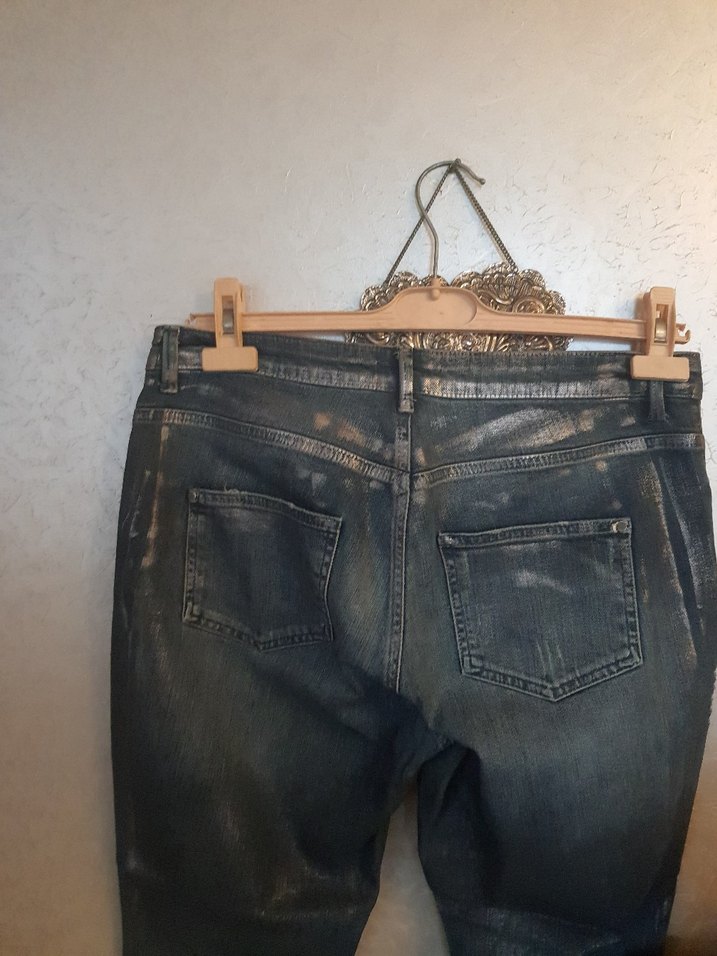 varak detaylı Midi Boy Kadın Kot Pantolon - Görsel 4