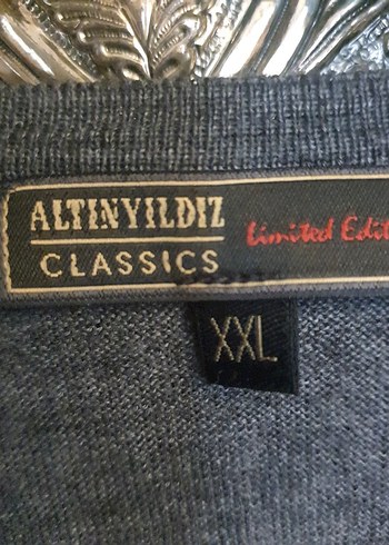 Gri V Yaka Erkek Triko Kazak altınyıldız - Görsel 2