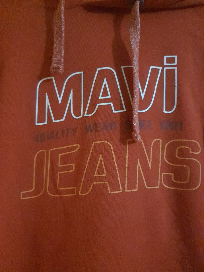 Kırmızı Kapüşonlu Mavi Jeans Sweatshirt - Görsel 2