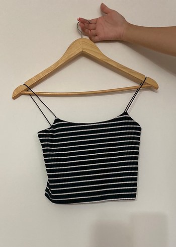 Çizgili Siyah İnce Askılı Crop Top