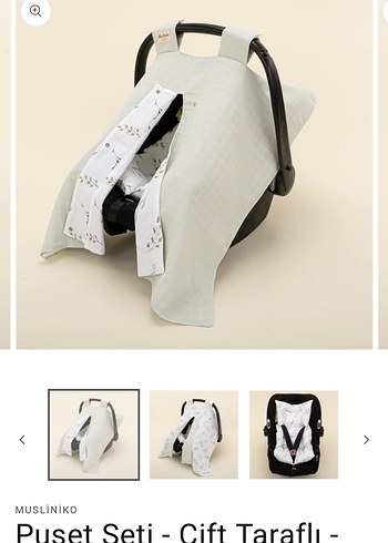 Çift Taraflı Beyaz Bebek Oto Koltuğu Minderi ve puset örtüsü - Görsel 3