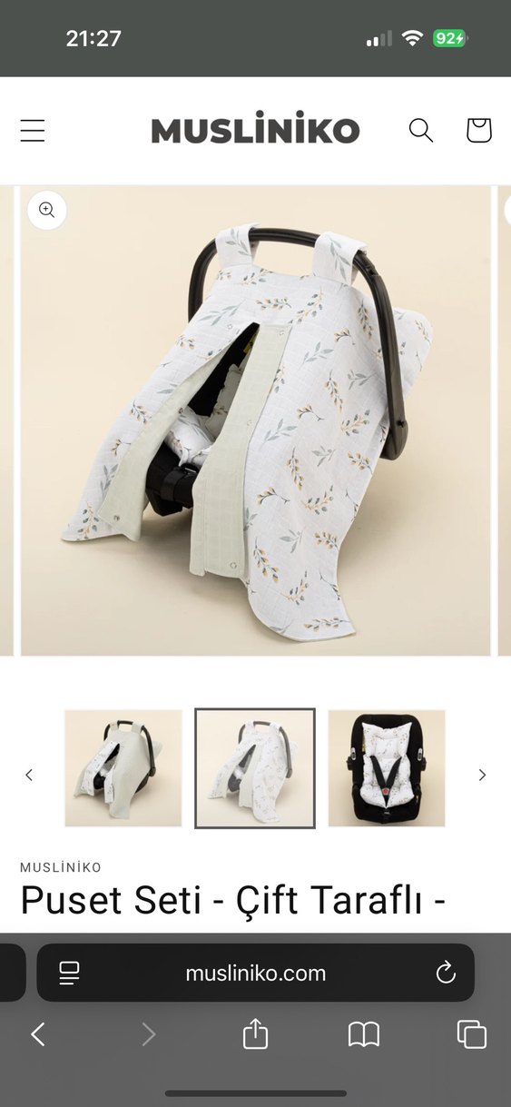 Çift Taraflı Beyaz Bebek Oto Koltuğu Minderi ve puset örtüsü - Görsel 2