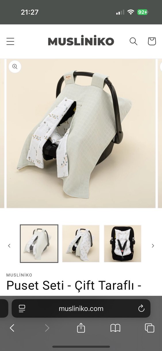 Çift Taraflı Beyaz Bebek Oto Koltuğu Minderi ve puset örtüsü - Görsel 3