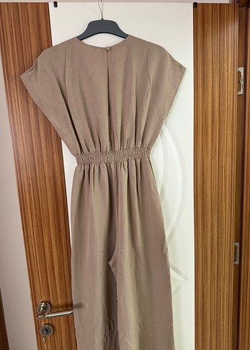 Bej V Yaka Keten Salaş tulum - Görsel 3