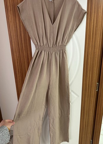 Bej V Yaka Keten Salaş tulum - Görsel 2