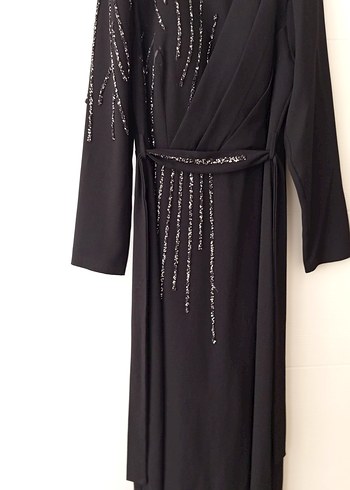 Drapeli Siyah Uzun Kadın Elbise - Görsel 3