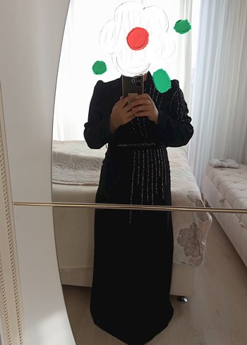 Drapeli Siyah Uzun Kadın Elbise - Görsel 6