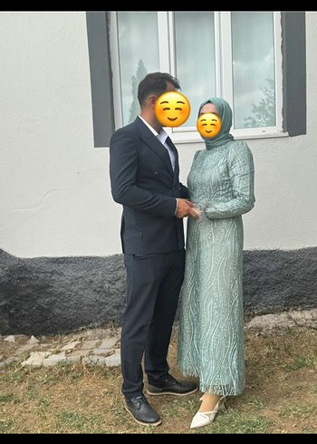 Boncuk İşlemeli Uzun Kollu yeşil Abiye Elbise - Görsel 4