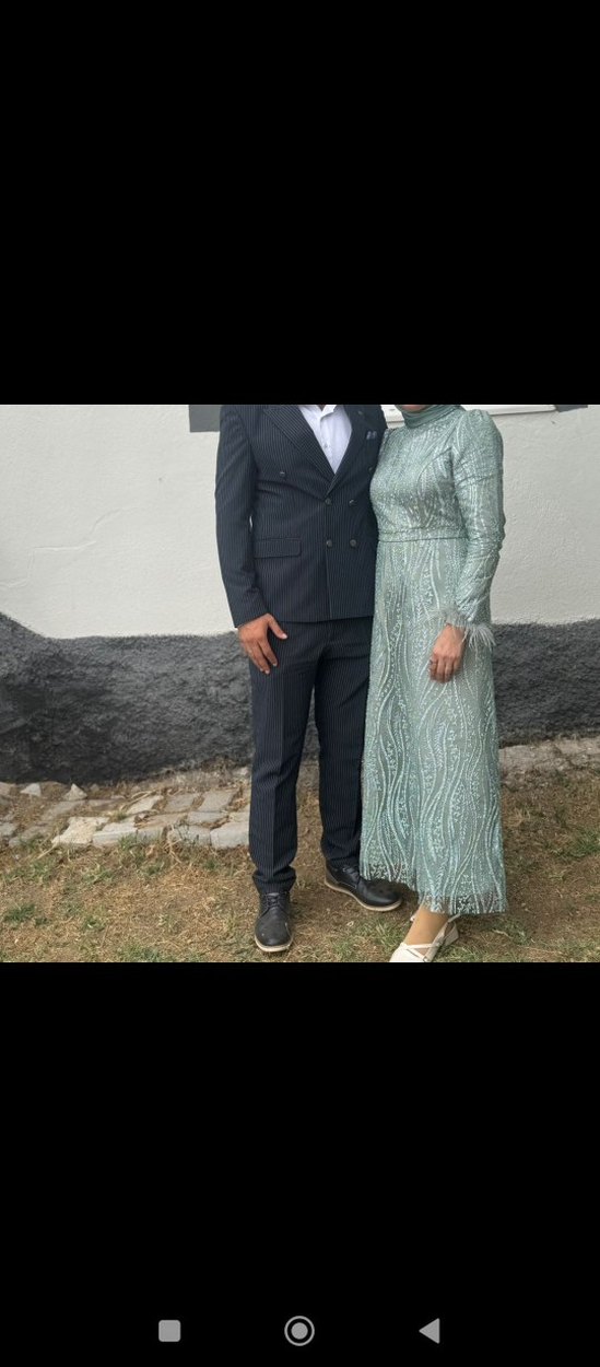 Boncuk İşlemeli Uzun Kollu yeşil Abiye Elbise - Görsel 2