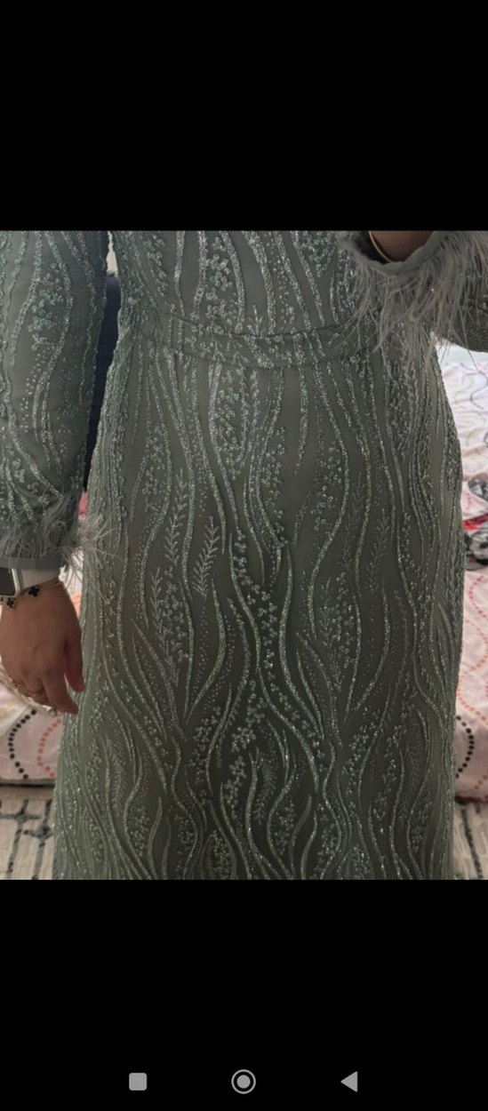 Boncuk İşlemeli Uzun Kollu yeşil Abiye Elbise - Görsel 5