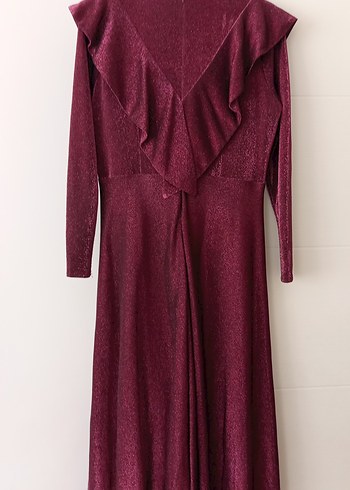 Bordo Uzun Kollu V Yaka Kadın Elbise - Görsel 3