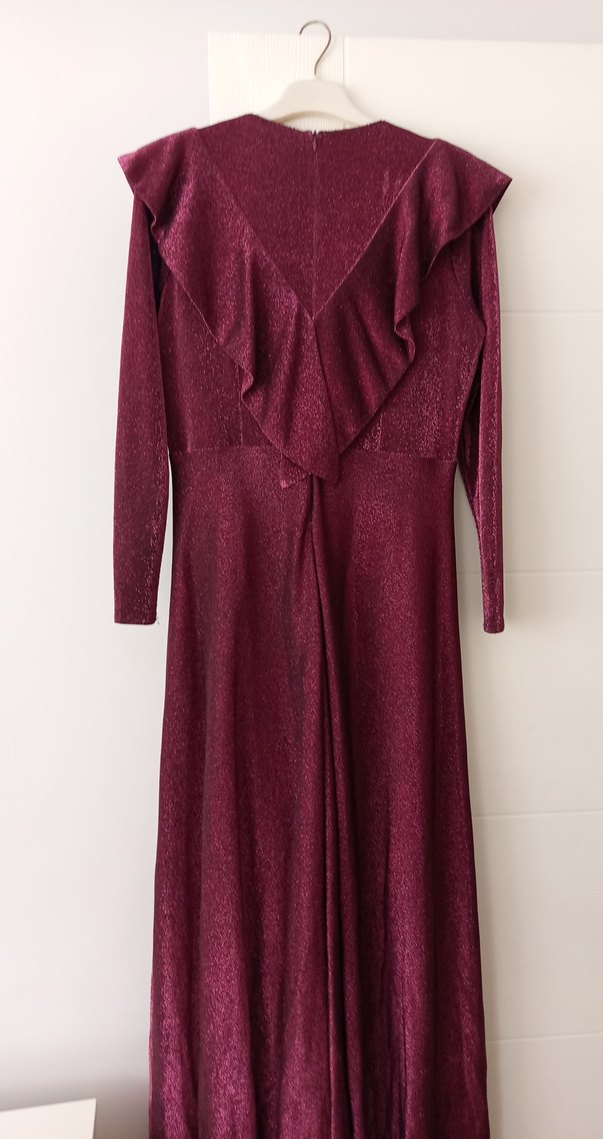 Bordo Uzun Kollu V Yaka Kadın Elbise - Görsel 3