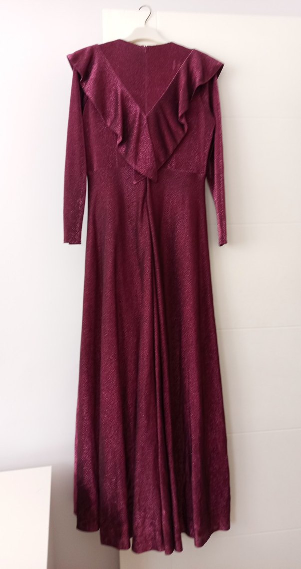 Bordo Uzun Kollu V Yaka Kadın Elbise - Görsel 4