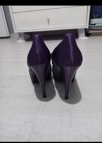 38 Beden Mor Payetli Yüksek Topuklu Kadın Abiye Ayakkabı
