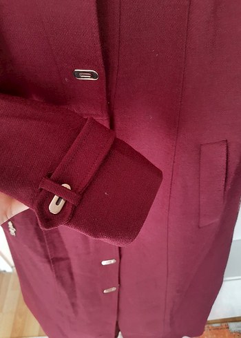 42 Beden Bordo Düğmeli Uzun Kadın Kaban