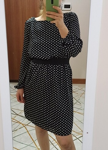 koton ipek saten puantiyeli elbise