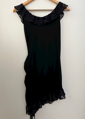 Dantel Detaylı Siyah Mini  Elbise - Görsel 4