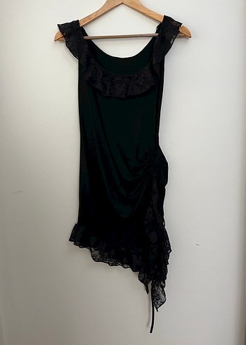 Dantel Detaylı Siyah Mini  Elbise - Görsel 3