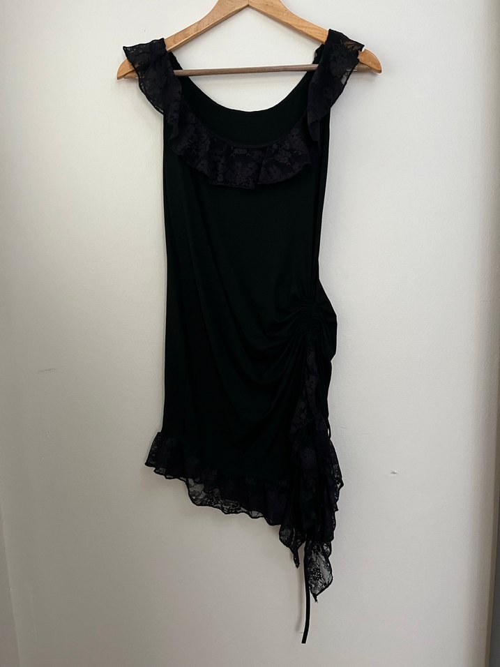 Dantel Detaylı Siyah Mini  Elbise - Görsel 3