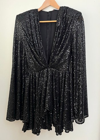 Siyah V Yakalı Mini Abiye Elbise - Görsel 5