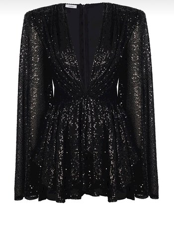 Siyah V Yakalı Mini Abiye Elbise - Görsel 3