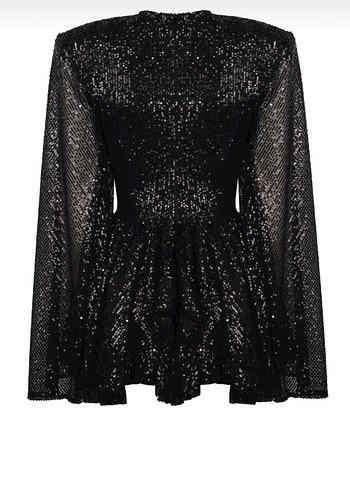 Siyah V Yakalı Mini Abiye Elbise - Görsel 4