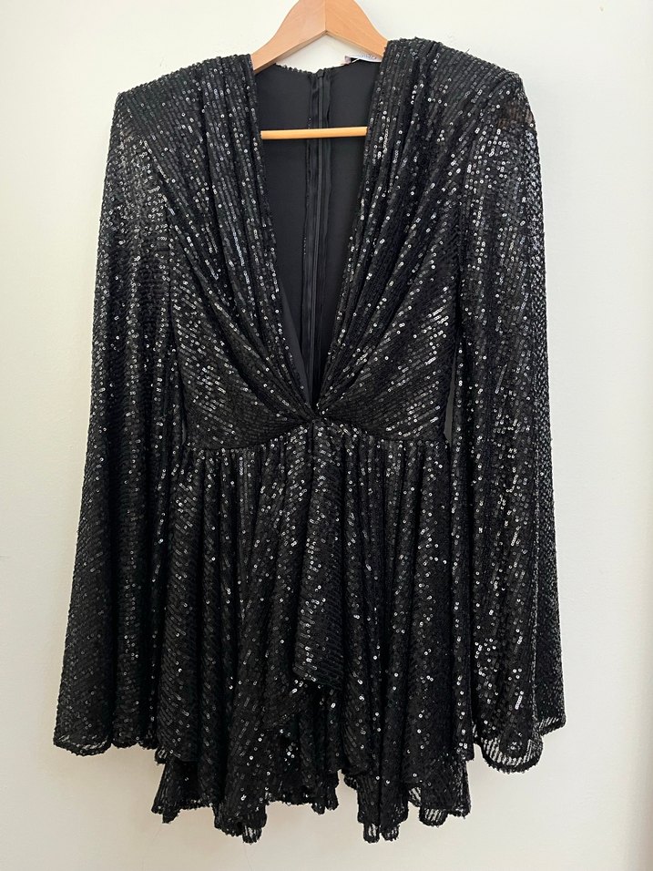 Siyah V Yakalı Mini Abiye Elbise - Görsel 5