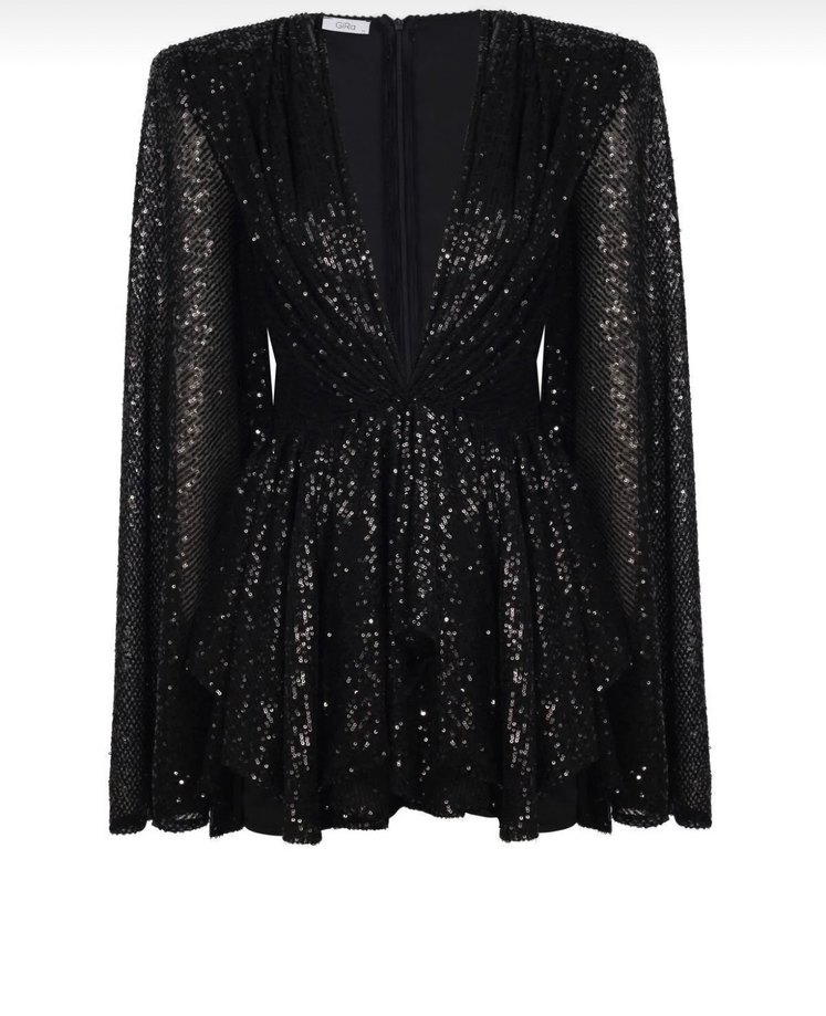 Siyah V Yakalı Mini Abiye Elbise - Görsel 3