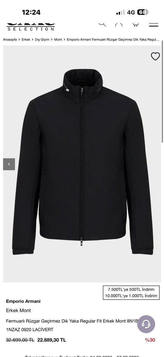 Emporio Armani Siyah Fermuarlı Erkek Mont - Görsel 3