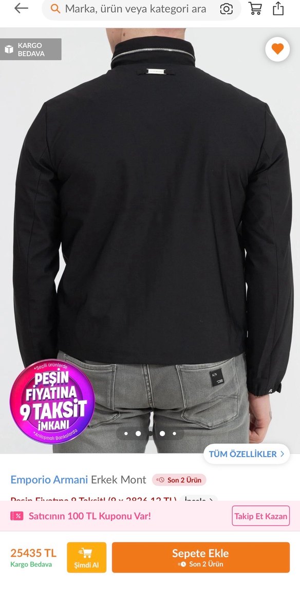 Emporio Armani Siyah Fermuarlı Erkek Mont - Görsel 2