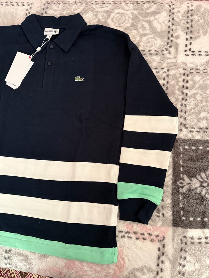 Lacoste Siyah Çizgili Uzun Kollu Polo Tişört - Görsel 2