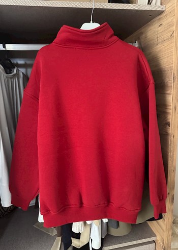 Diğer Kırmızı Yarım Fermuarlı Spor Sweatshirt