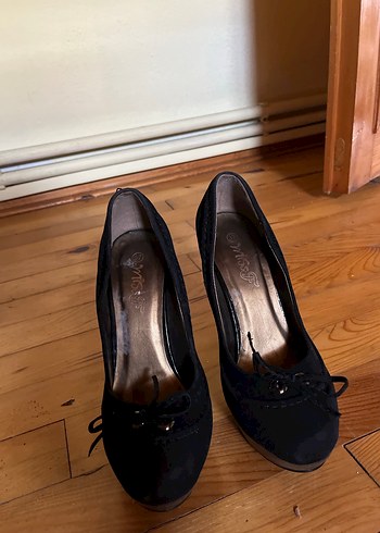 Siyah Süet Bağcıklı Platform Topuklu Stiletto - Görsel 2