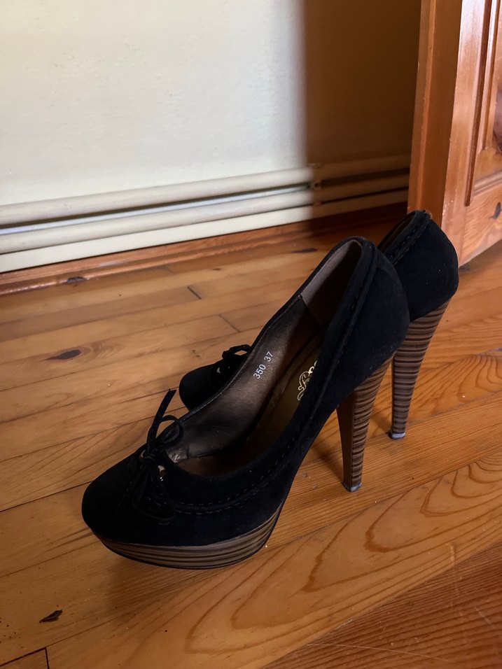 Siyah Süet Bağcıklı Platform Topuklu Stiletto - Görsel 3