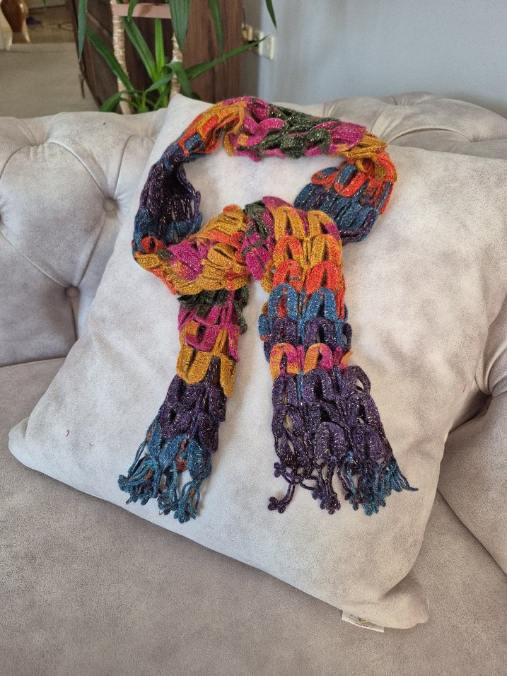 Renkli Örgü Bohem Kadın Şal - Görsel 3