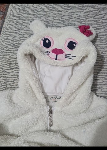 5 Yaş Beden beyaz Renk Beyaz Kapüşonlu kiz Peluş hırka