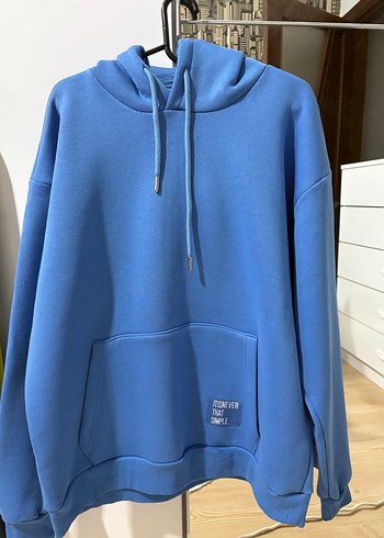 Kadın Mavi Kapüşonlu Oversize Sweatshirt