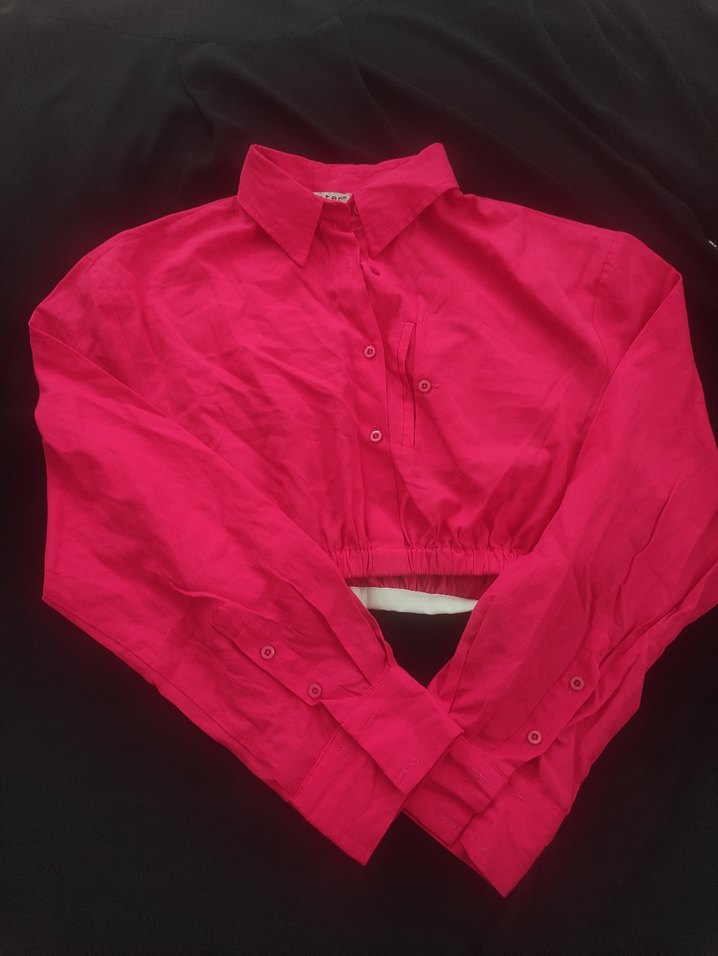 Pembe Düğmeli Uzun Kollu Kadın Gömlek - Görsel 2