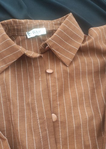 Bej Çizgili Uzun Kollu Kadın Gömlek - Görsel 3