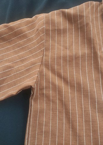 Bej Çizgili Uzun Kollu Kadın Gömlek - Görsel 6
