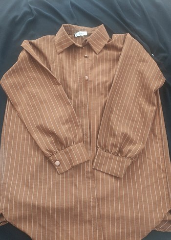 Bej Çizgili Uzun Kollu Kadın Gömlek - Görsel 2