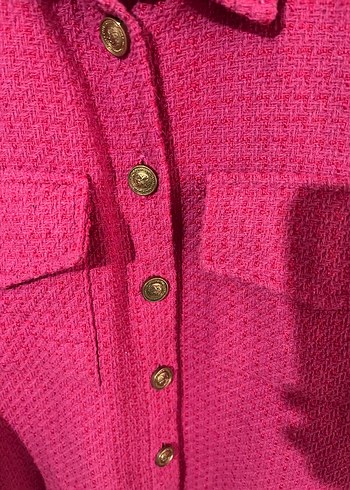 Pembe Düğmeli Uzun Kollu ekose kız cocuk - Görsel 4