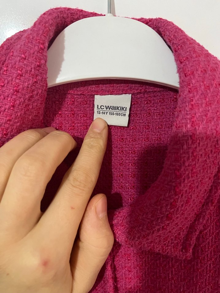 Pembe Düğmeli Uzun Kollu ekose kız cocuk - Görsel 3